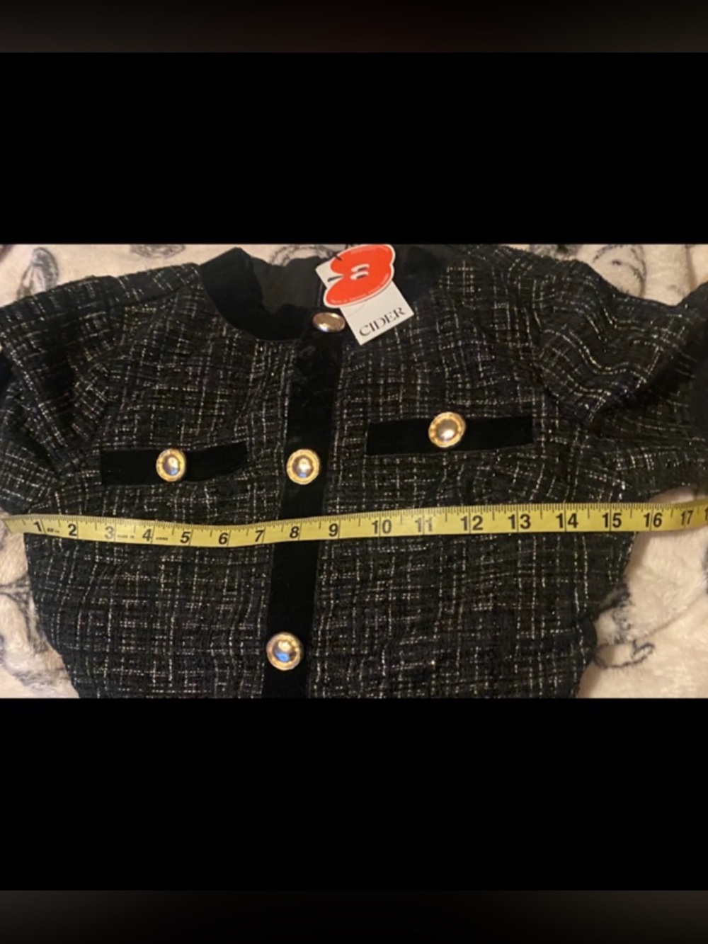 Cider Black Tweed Short-Sleeve Button-Front Mini Dress / XXS - Picture 13 of 16